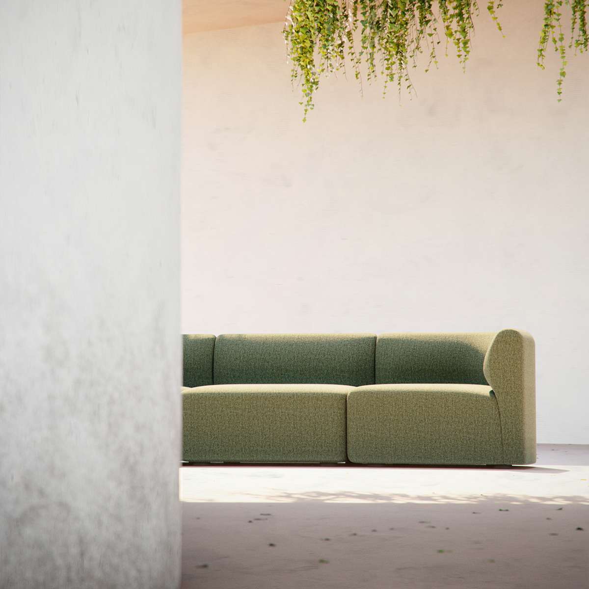 Fjord Sofa sædesektion i blød Cosmo Mustard tekstil med afrundede kanter og skandinavisk design.