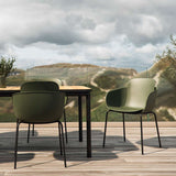 Patio Chair no. One S2 i olivengrøn og sort med dobbelte skaller og sort stel i pulverlakeret stål.
