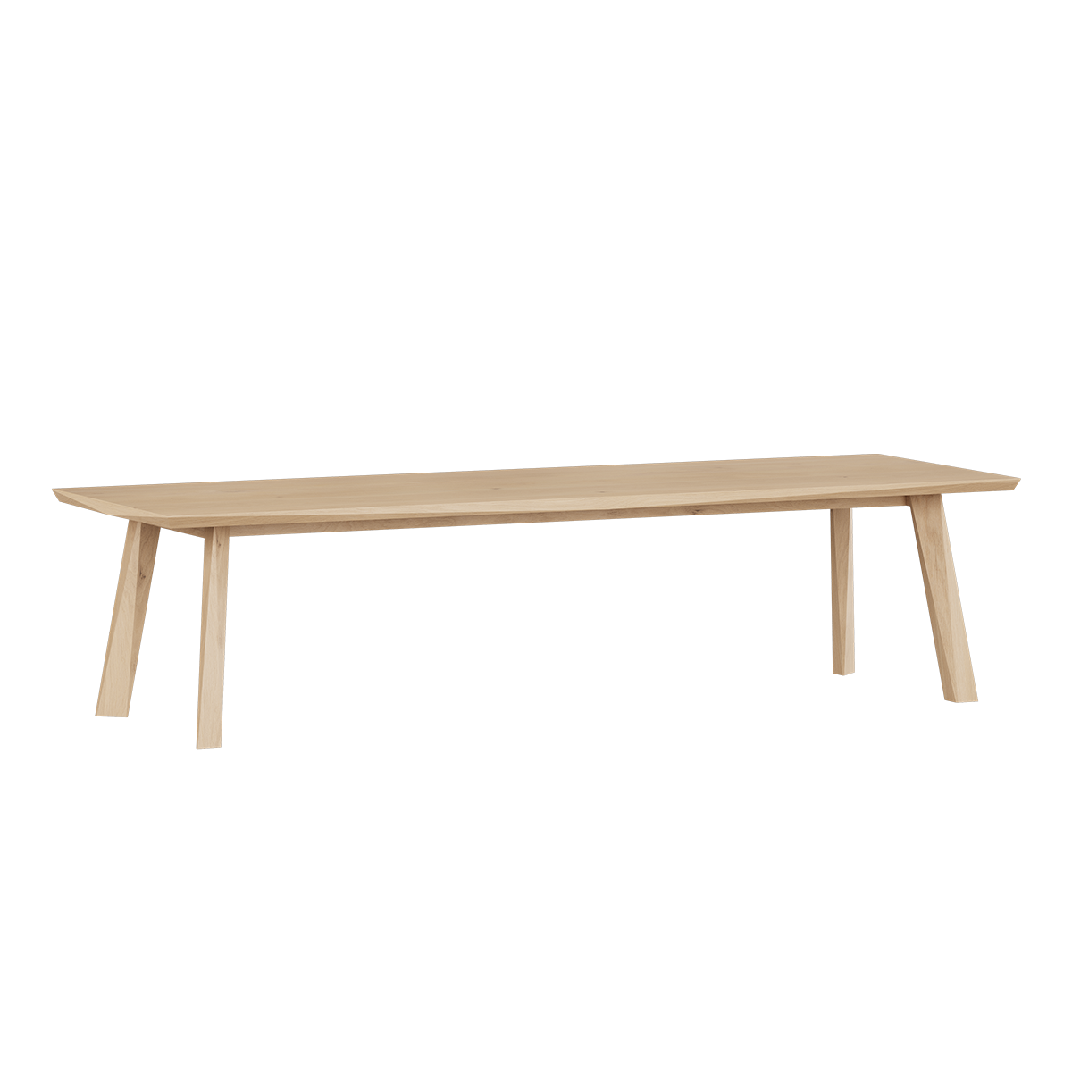 Edge Dining Table i europæisk egetræ med matlakeret overflade og unikke facetter, 300x100 cm.