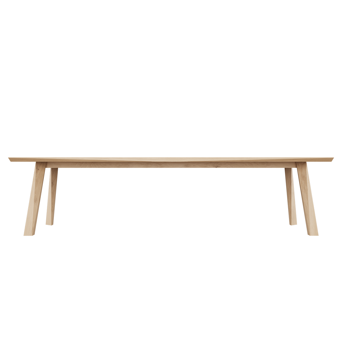 Edge Dining Table i europæisk egetræ med facetteret bordplade og massivt træben, 300x100 cm indendørs spisebord.