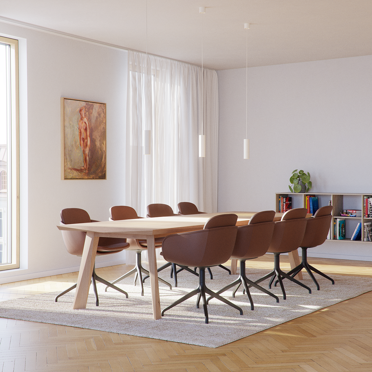Edge Dining Table i europæisk egetræ med matlakeret overflade og unikke facetter, 300x100 cm.