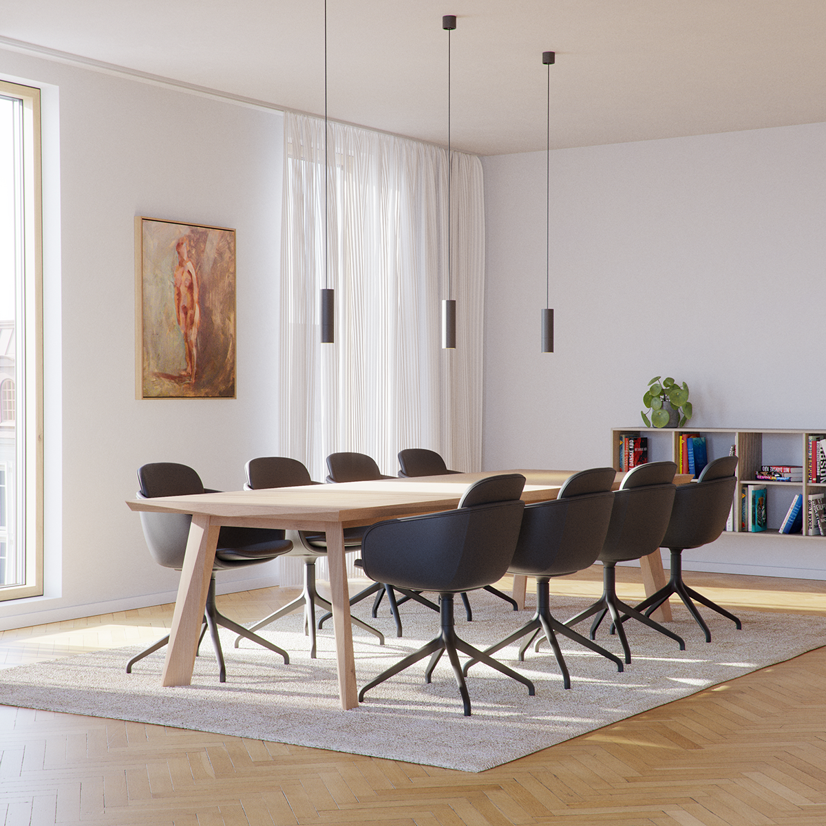 Chair no. One S2 Terra Black swivel chair with double shell design and leather upholstery.