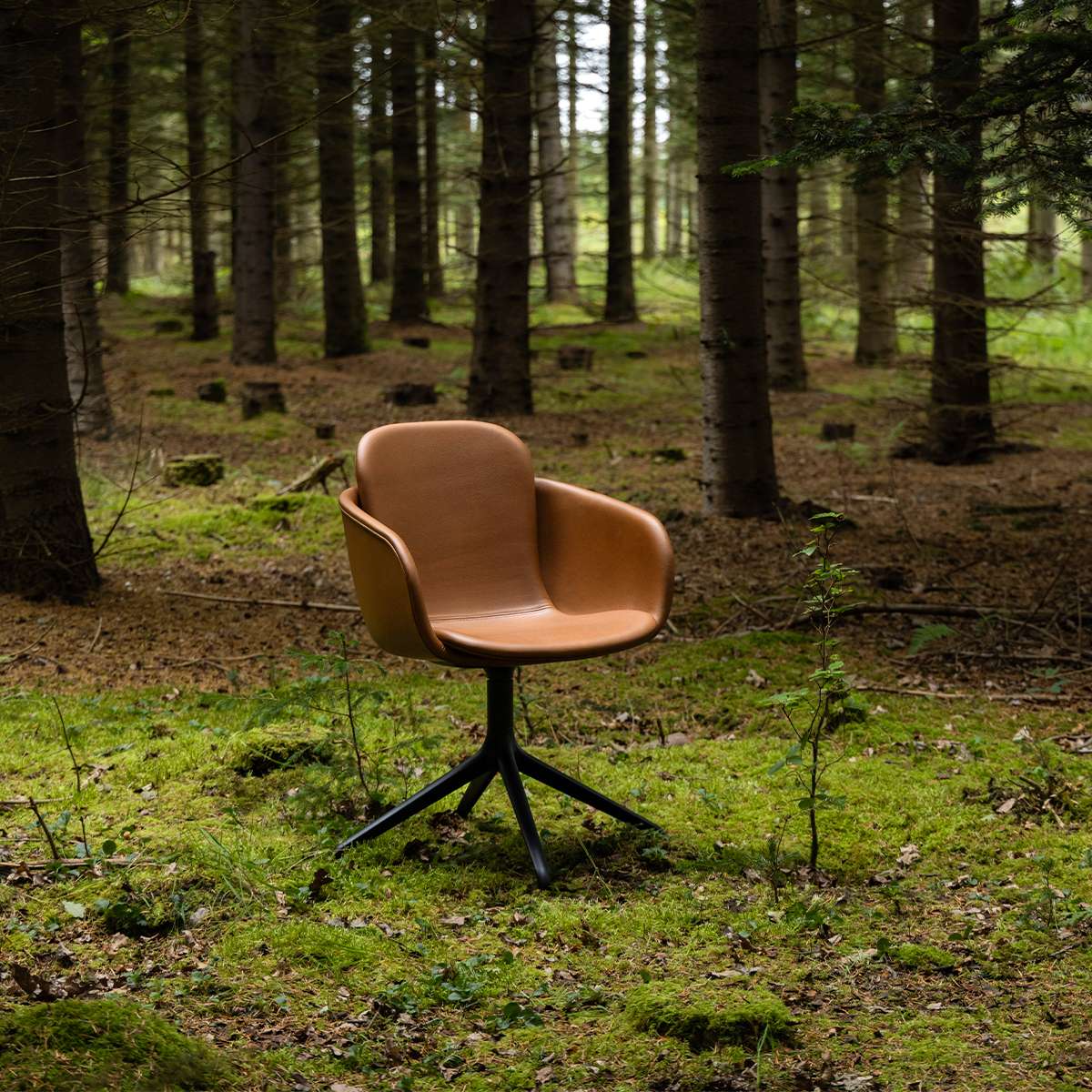 Chair no. One S2 Terra Black swivel chair with double shell design and leather upholstery.