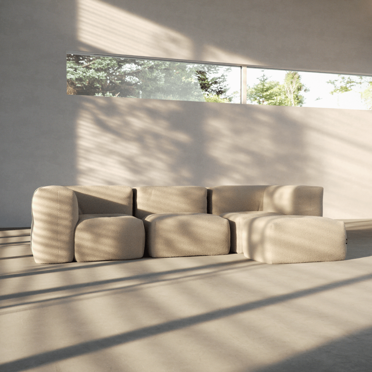  | Soft Sofa Indoor - 3 Seater - Teddy Beige Med puf | SACKit