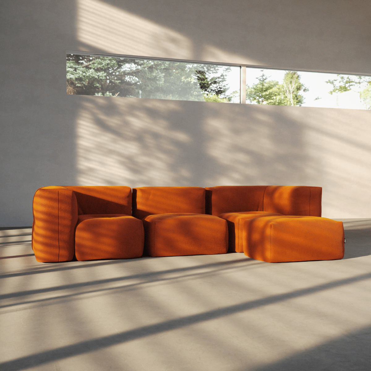  | Soft Sofa Indoor - 3 Seater - Orange Jaquard Med puf | SACKit