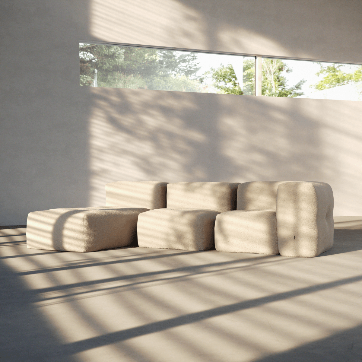  | Soft Sofa Indoor - 3 Seater w/ Lounger - Teddy Beige | SACKit