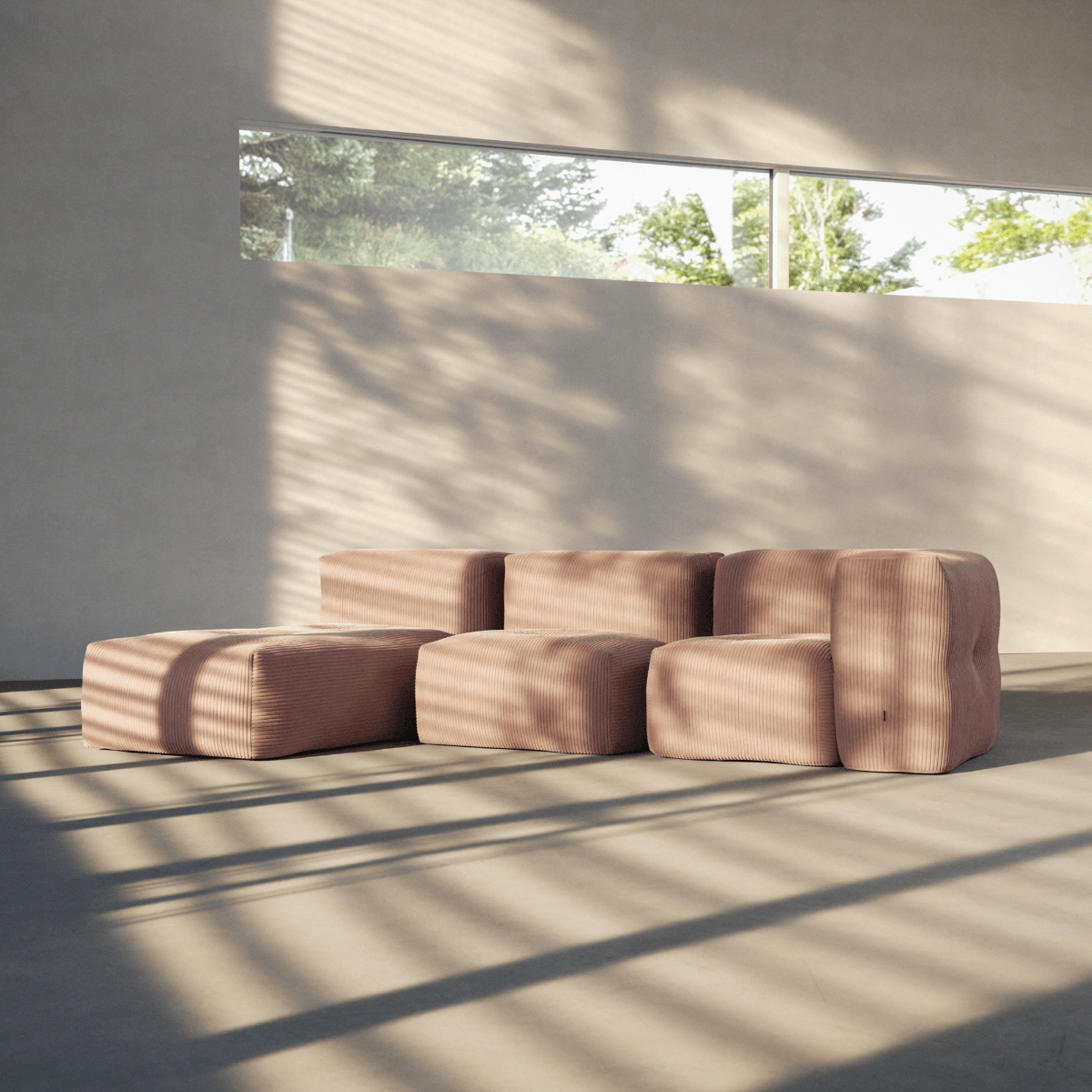  | Soft Sofa Indoor - 3 Seater w/ Lounger - Corduroy Rose | SACKit