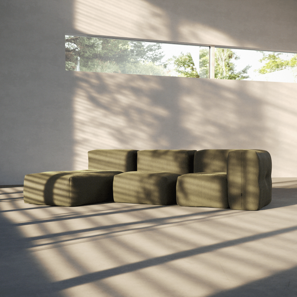  | Soft Sofa Indoor - 3 Seater w/ Lounger - Corduroy Olive | SACKit