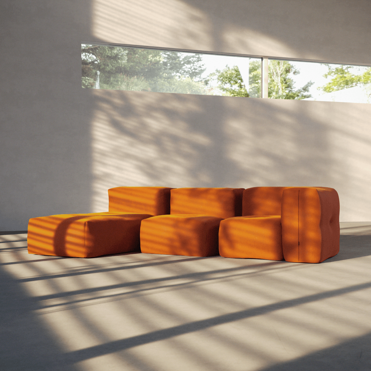  | Soft Sofa Indoor - 3 Seater w/ Lounger - Orange Jaquard | SACKit