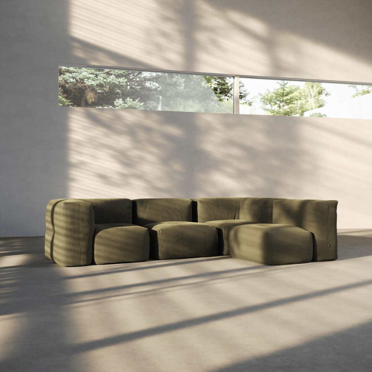  | Soft Sofa Indoor - 4 Seater Corner Sofa - Corduroy Olive | SACKit