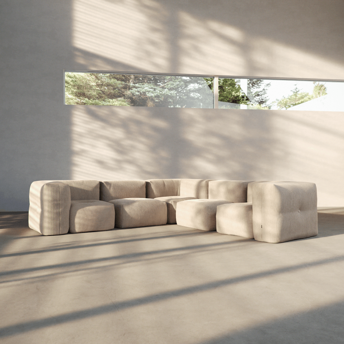  | Soft Sofa Indoor - 5 Seater Corner Sofa - Corduroy Beige | SACKit