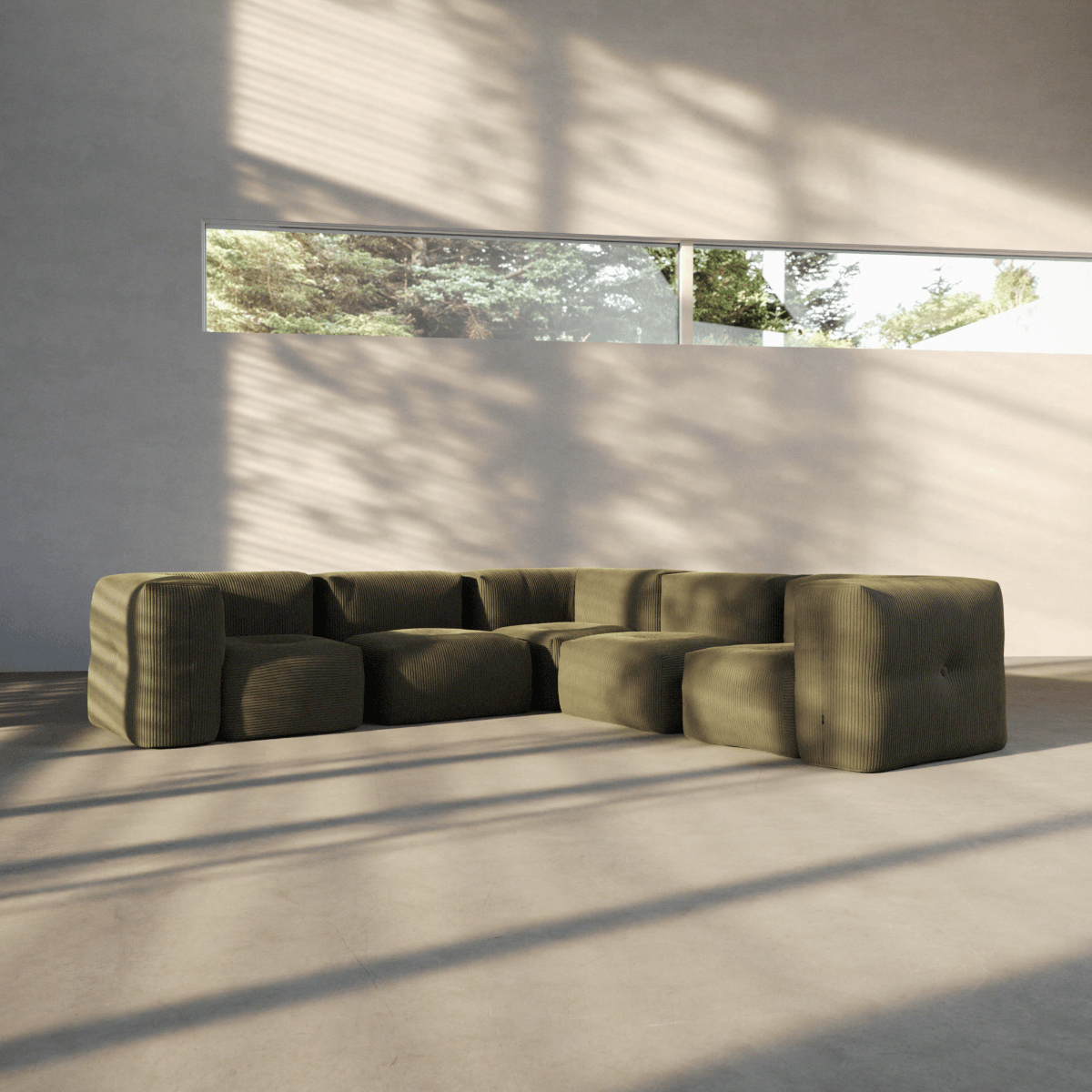  | Soft Sofa Indoor - 5 Seater Corner Sofa - Corduroy Olive | SACKit