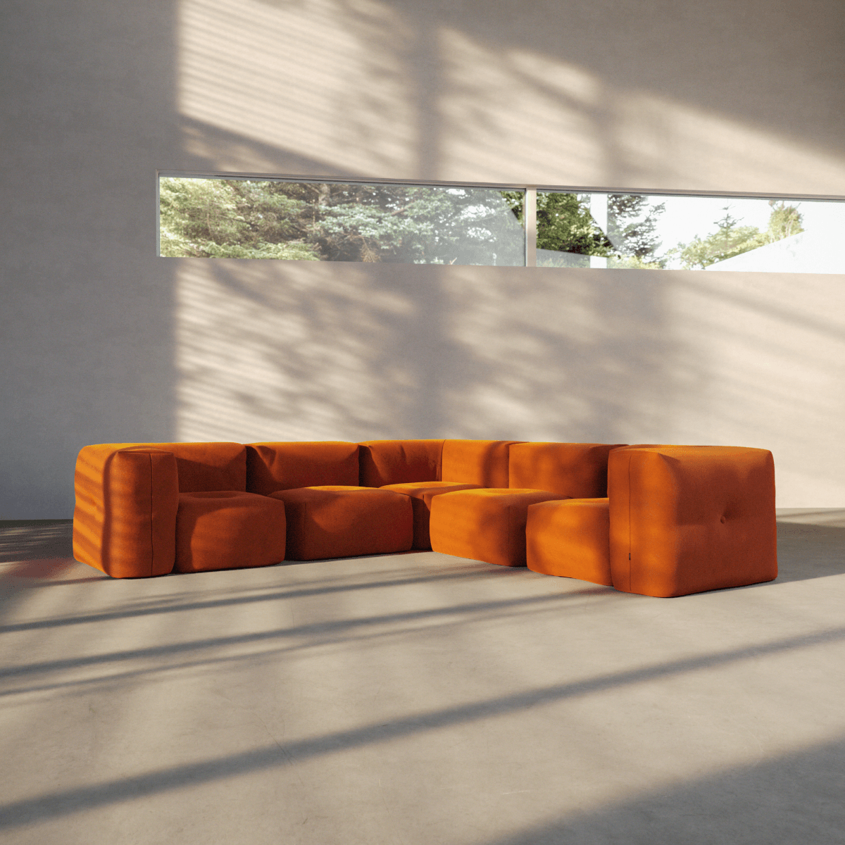  | Soft Sofa Indoor - 5 Seater Corner Sofa - Orange Jaquard | SACKit