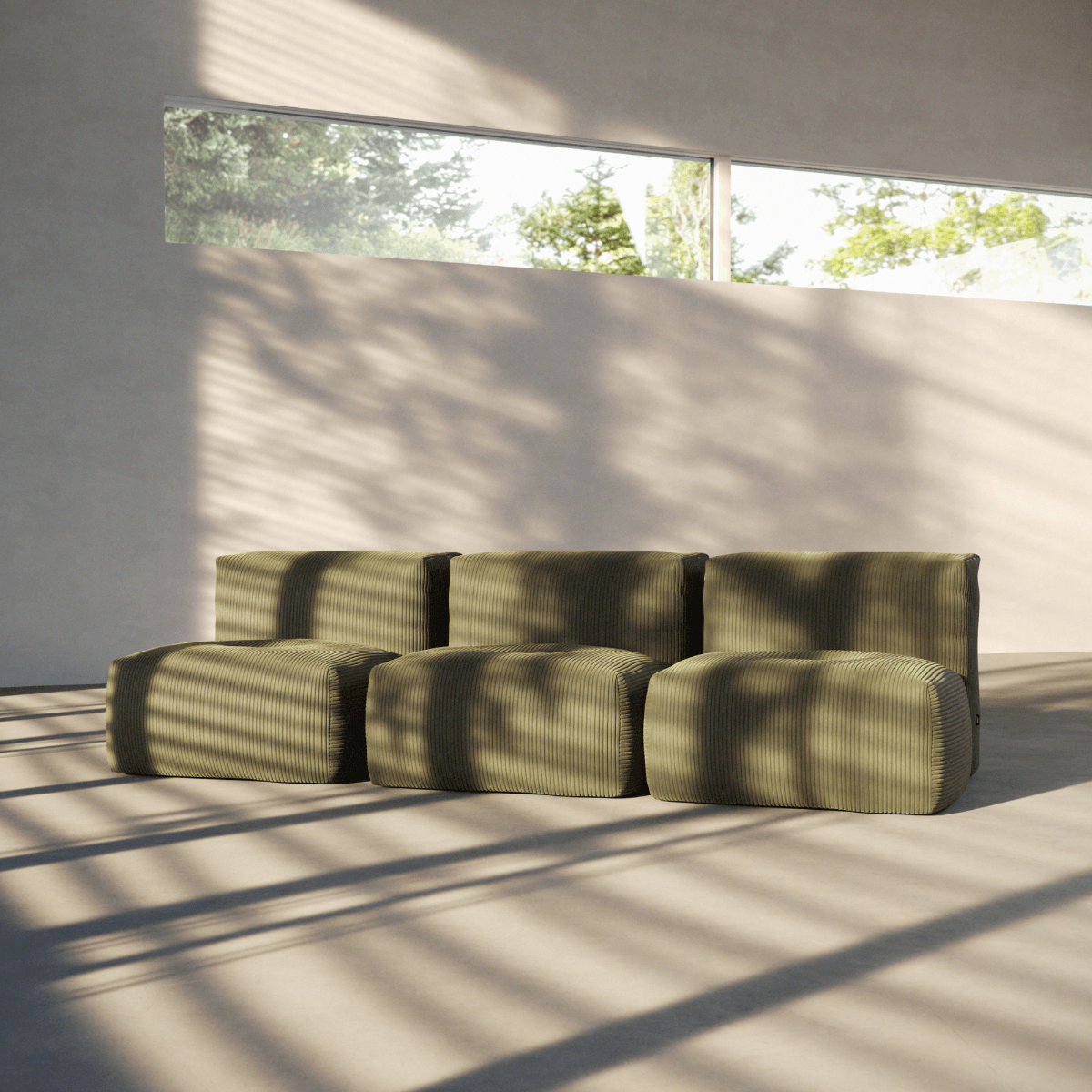  | Soft Sofa Indoor - 3 Seater Open - Corduroy Olive Uden puf | SACKit