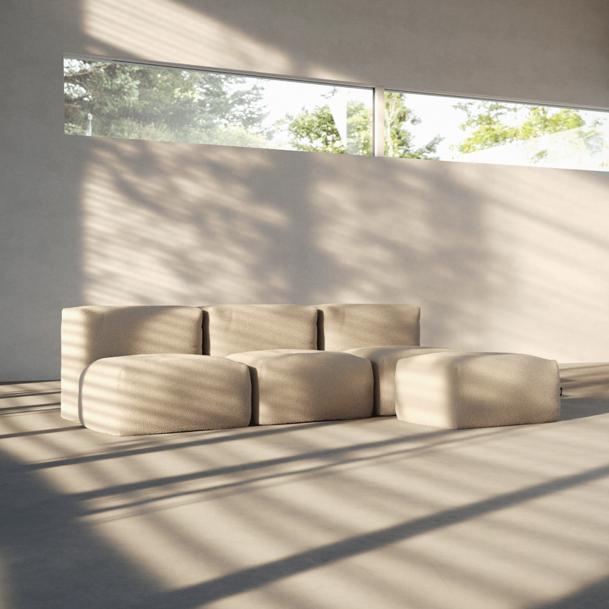  | Soft Sofa Indoor - 3 Seater Open - Teddy Beige Med puf | SACKit