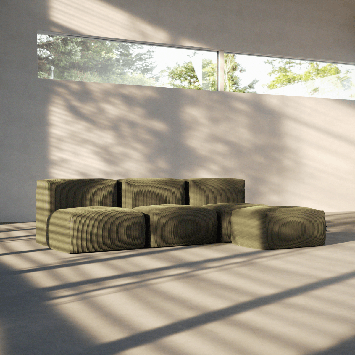  | Soft Sofa Indoor - 3 Seater Open - Corduroy Olive Med puf | SACKit