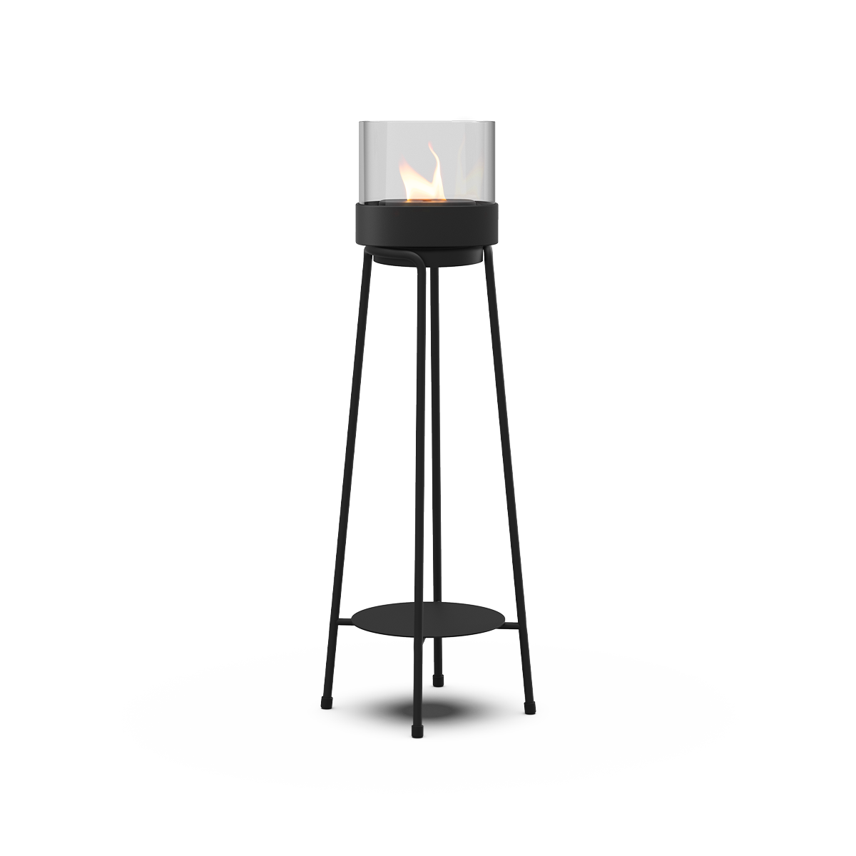 Sort pulverlakeret rustfrit stål Patio Accessory Stand med SACKit Bio Lamp i varmebestandigt glas