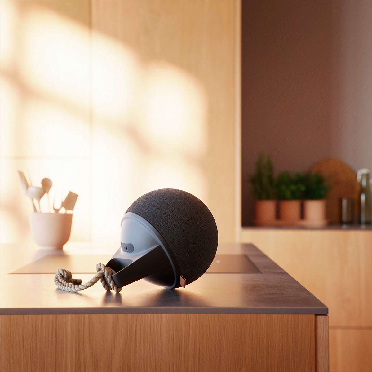 Sort pulverlakeret rustfrit stål Patio Accessory Stand med sort Play højtaler i udendørs miljø