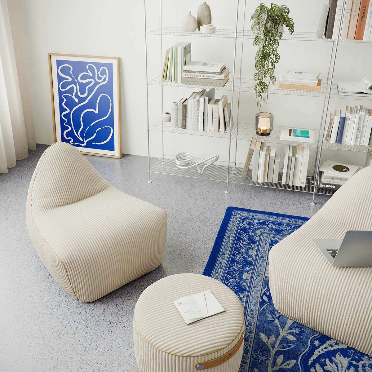 SACKit Pouf Indoor i Teddy Beige stof med rund form og blødt skumfyld.