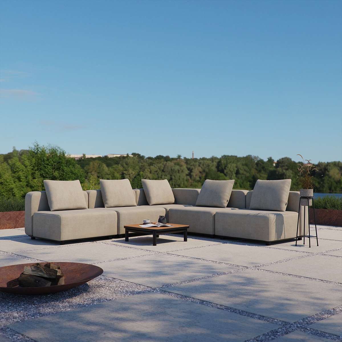 Sort Cobana Lounge Sofa hjørnesofa med fem moduler i pulverlakeret aluminium og tekstil, uden armlæn.