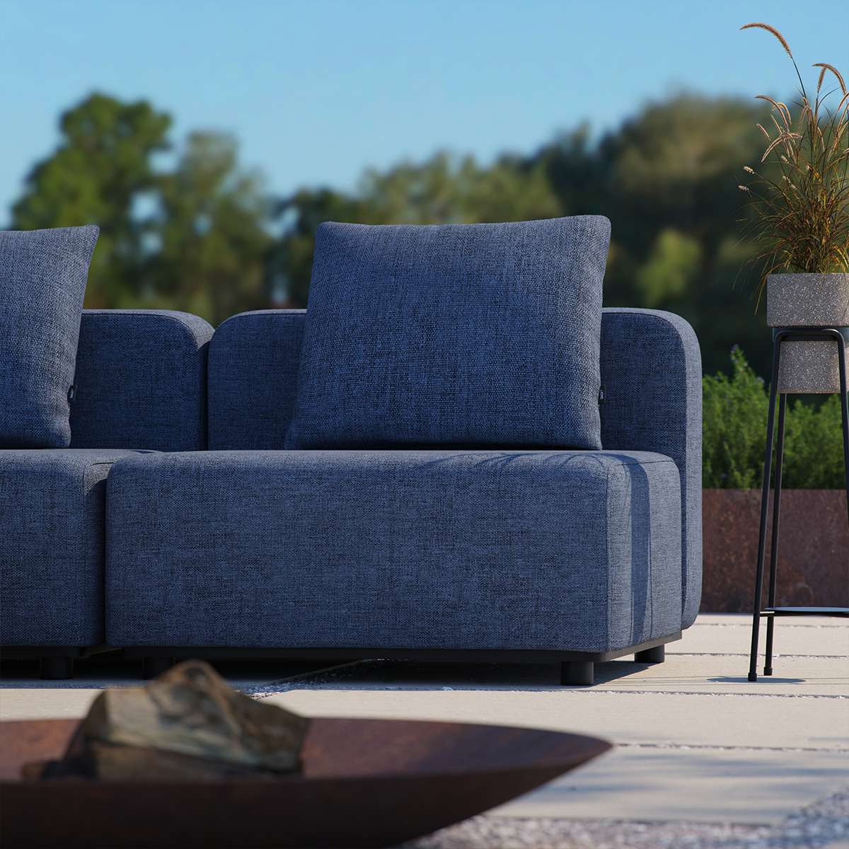 Sort Cobana Lounge Sofa hjørnesofa med fem moduler og puder i udendørs design.
