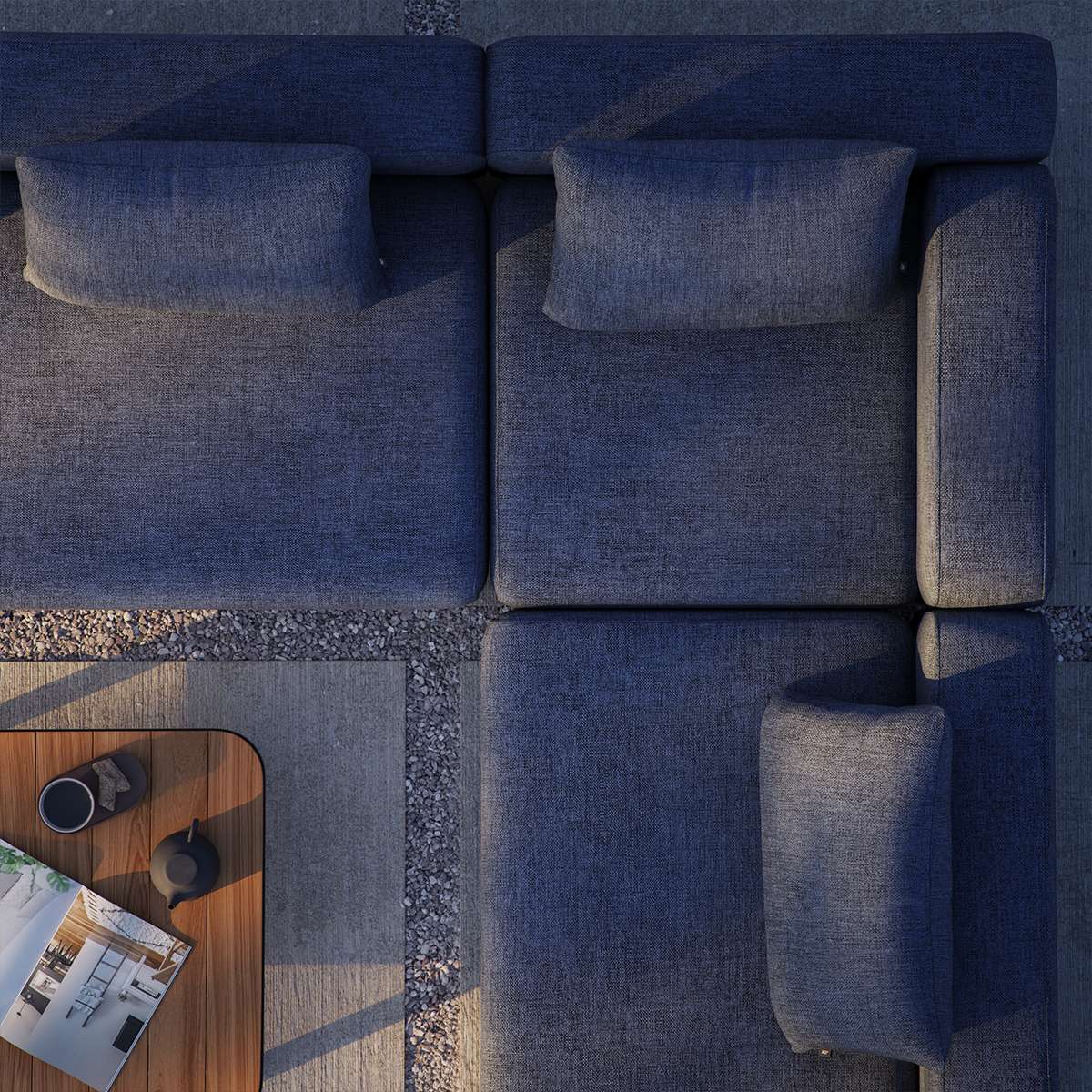 Sort Cobana Lounge Sofa i hjørneopsætning med tre siddeafsnit og fire puder til udendørs brug.