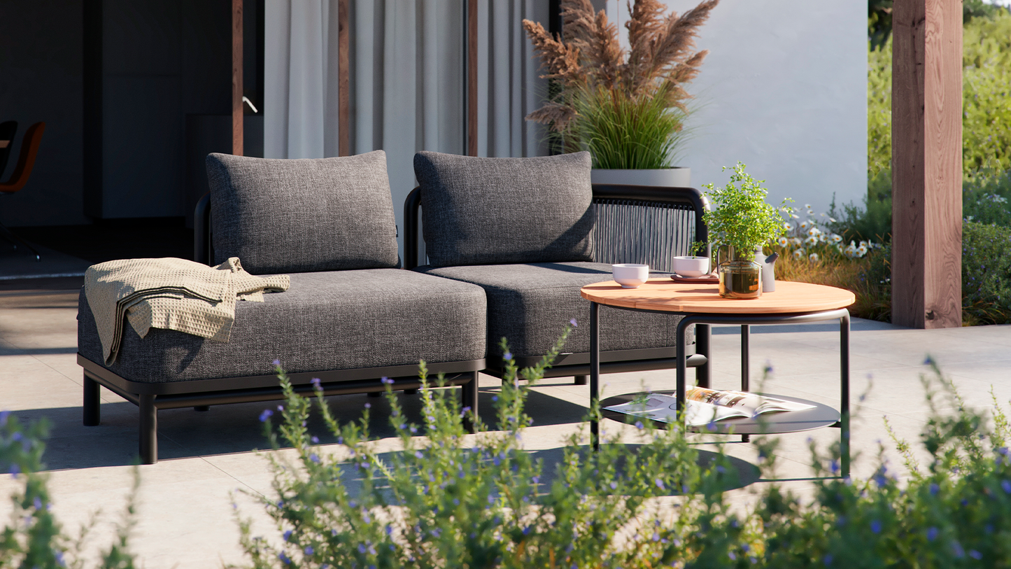 Patio Coffee Table - Ø70 - Udendørs sofabord fremstillet i pulverlakeret aluminium og teaktræ