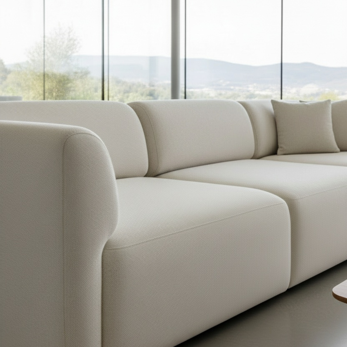 Fjord Sofa hjørnesektion med bløde linjer og afrundede kanter i neutralt design.