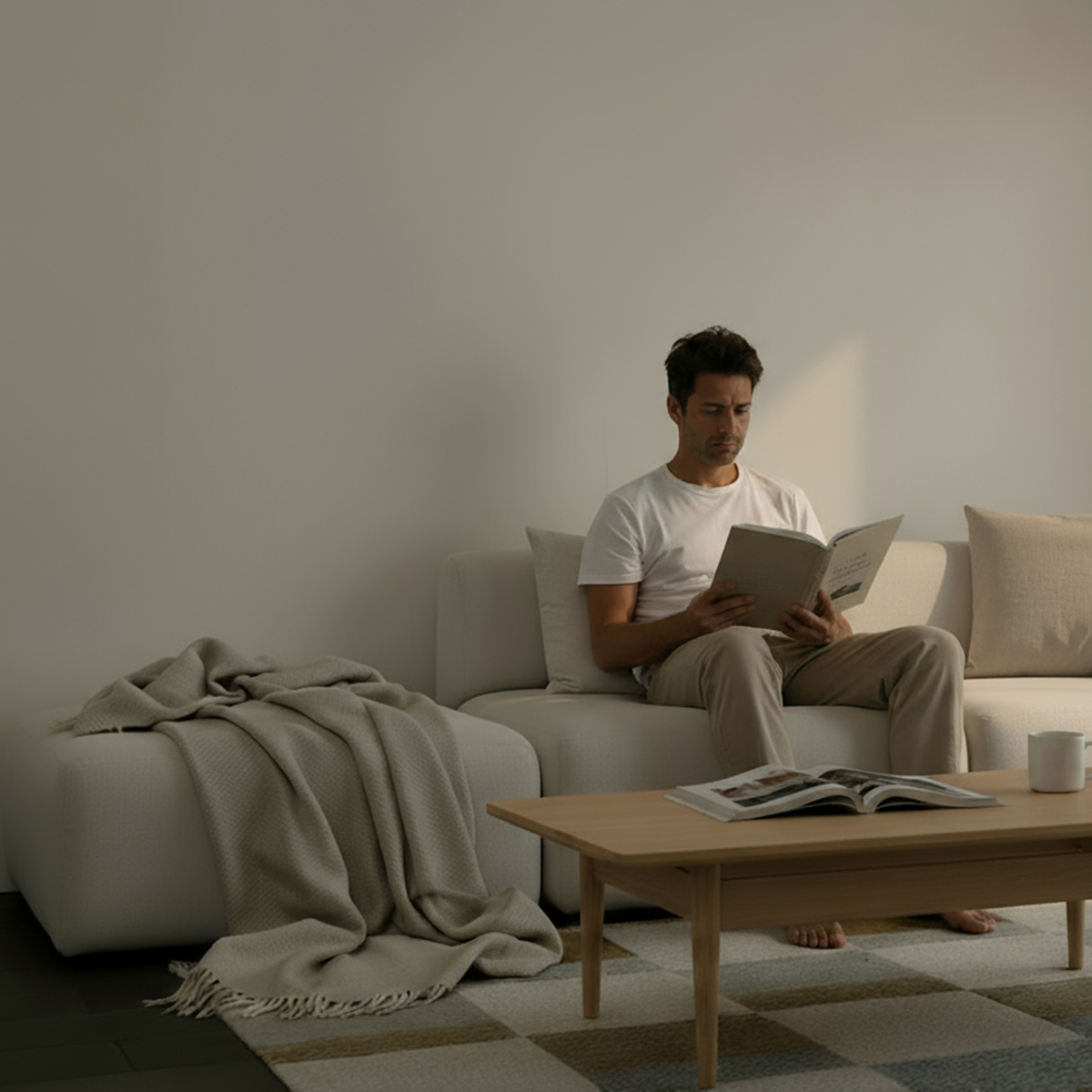 Hjørnesofa med åbent endestykke i blødt, modulopbygget design med afrundede kanter og skandinavisk stil.