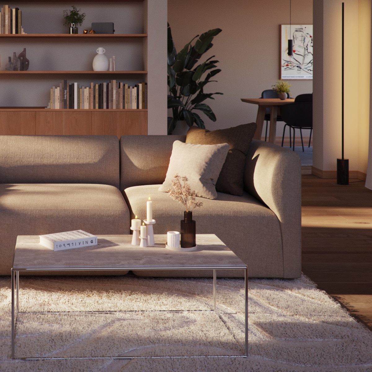 Hjørnesektion af Fjord Sofa med bløde linjer og skandinavisk design i neutral farve.