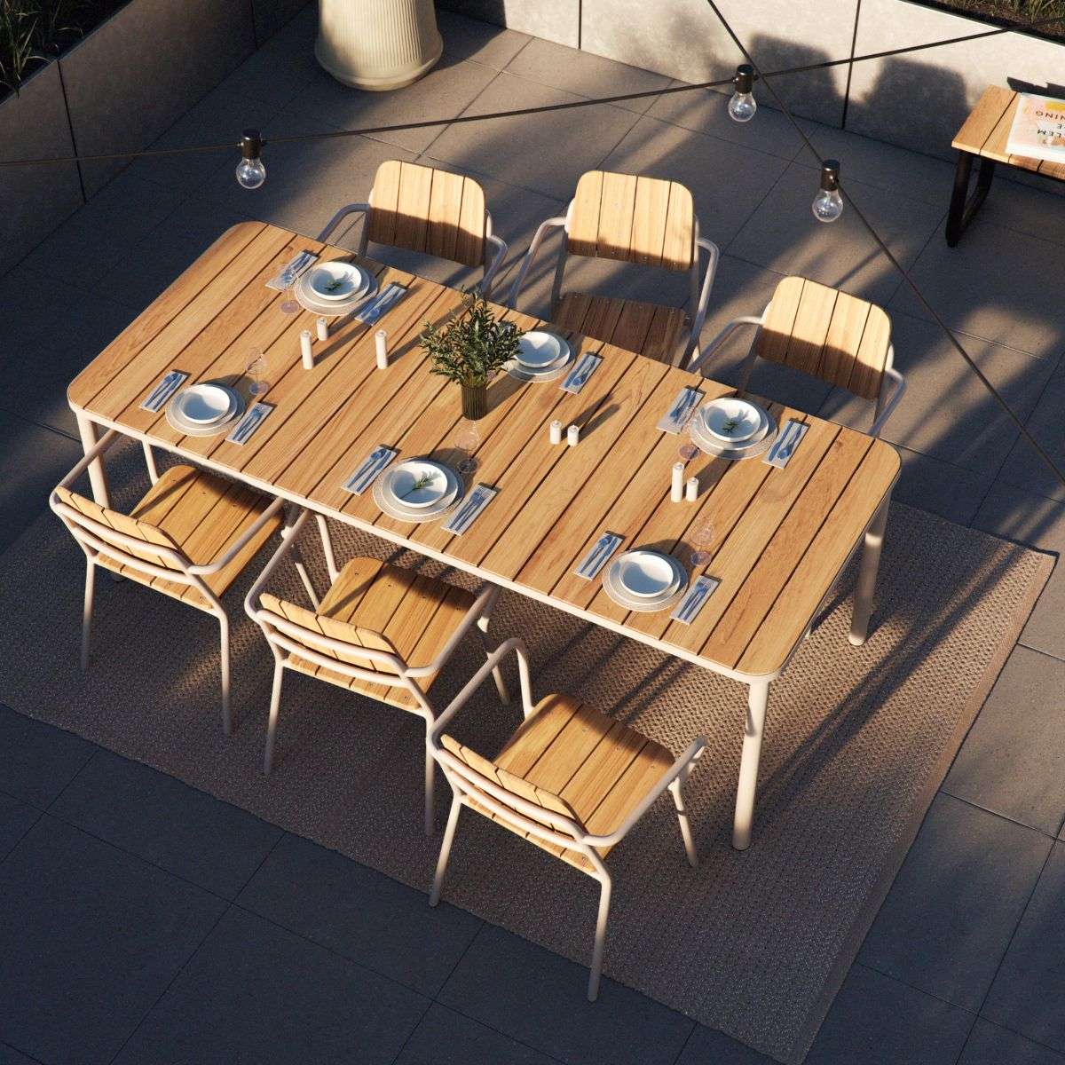 Kirra Dining Table & 6 Kirra Patio Chair - Havemøbelsæt med 6 stole