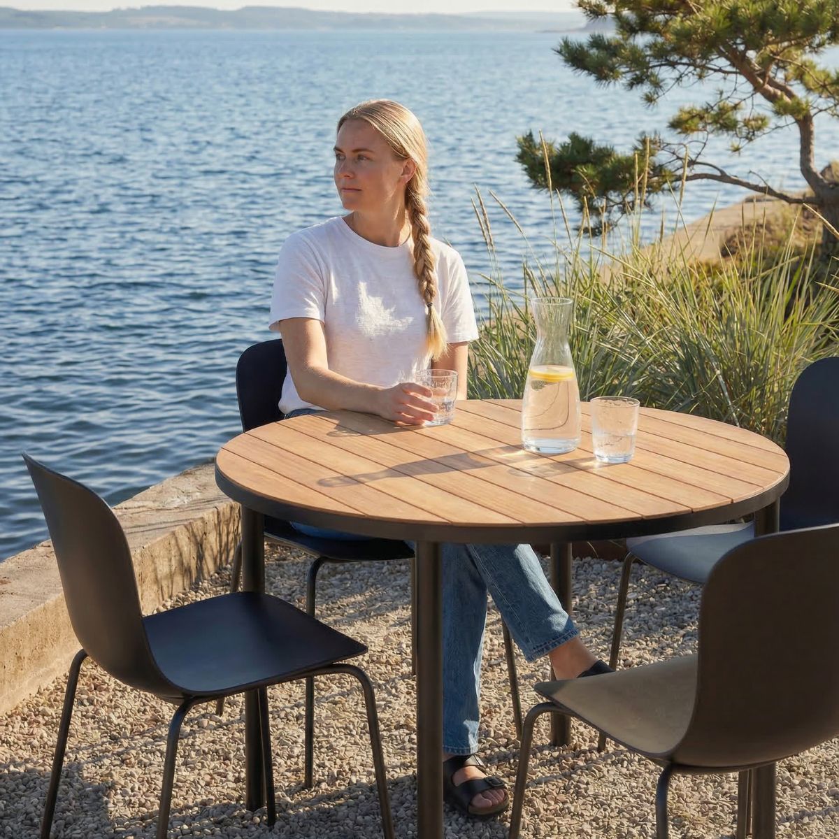 Kirra Dining Table Ø110 Noir & 4 Patio Chair No. One - Havemøbelsæt til 4 personer med rundt bord