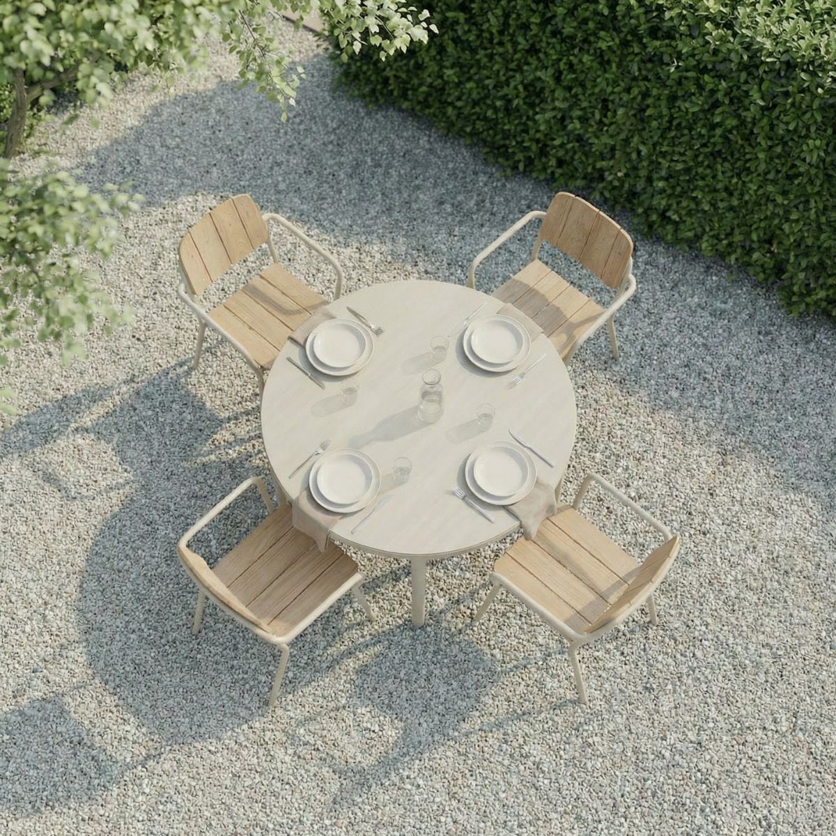 Kirra Dining Table Ø110 Ceramic & 4 Kirra Patio Chair - Havemøbelsæt med rundt bord og 4 stole