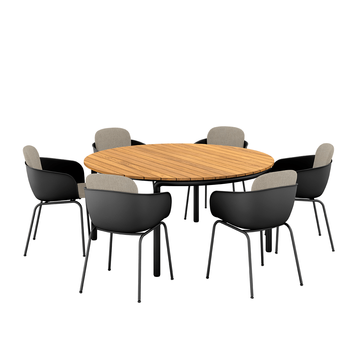  | Patio Dining Table Ø160 + Patio Chair no. One S2 - Black Kirra Sand | SACKit