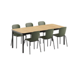 Udendørs Kirra Dining Table 210x90 med teakbordplade og 6 Patio Chair no. One stole i olive og noir