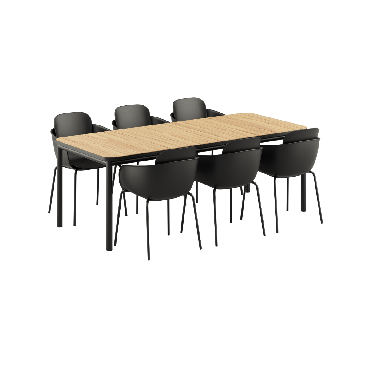 Udendørs Kirra spisebord i sort med 6 Patio Chair no. One S2 stole i sort
