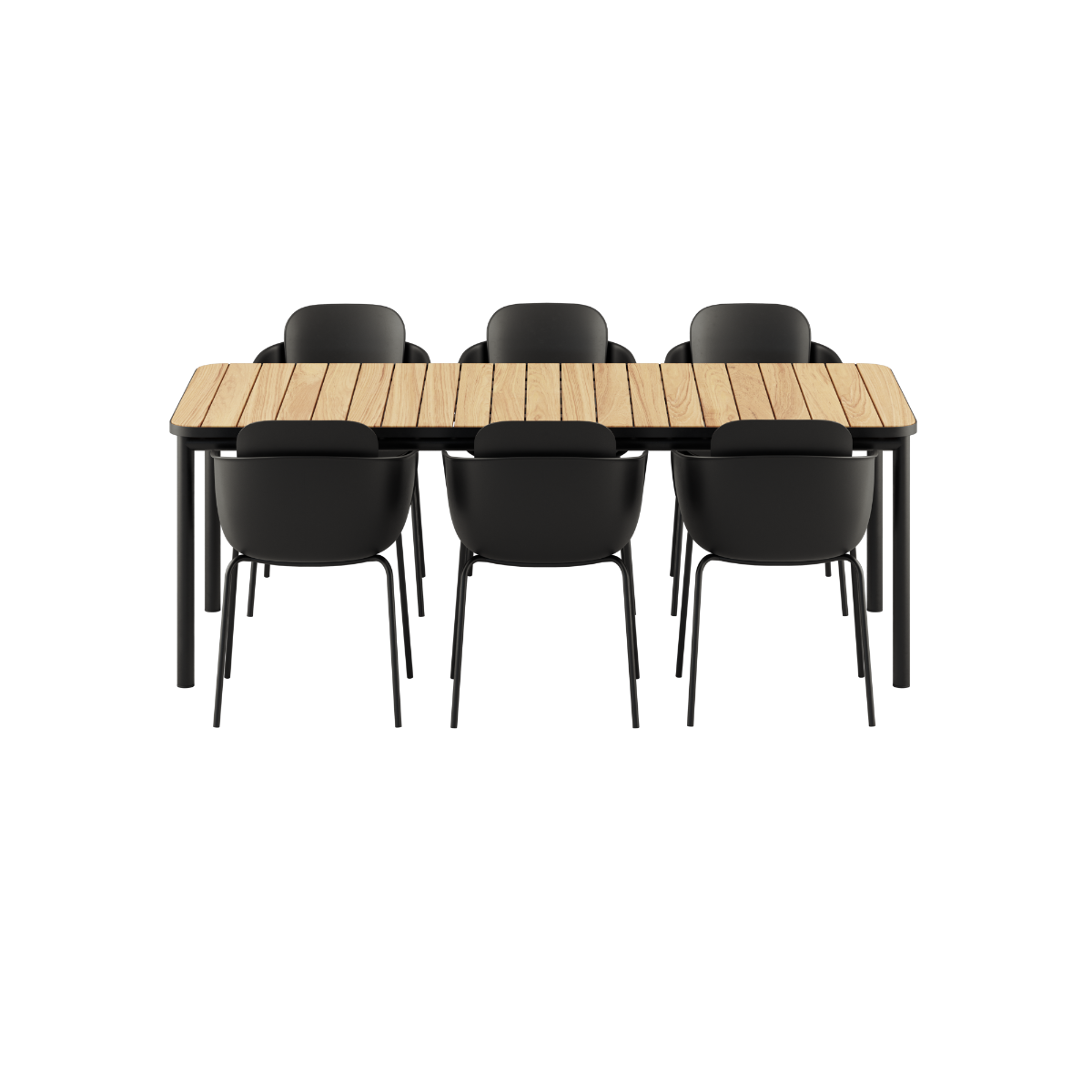Udendørs Kirra spisebord i teak med 6 Patio Chair no. One S2 stole i oliven og noir farver