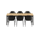 Udendørs Kirra spisebord i teak med 6 Patio Chair no. One S2 stole i oliven og noir farver
