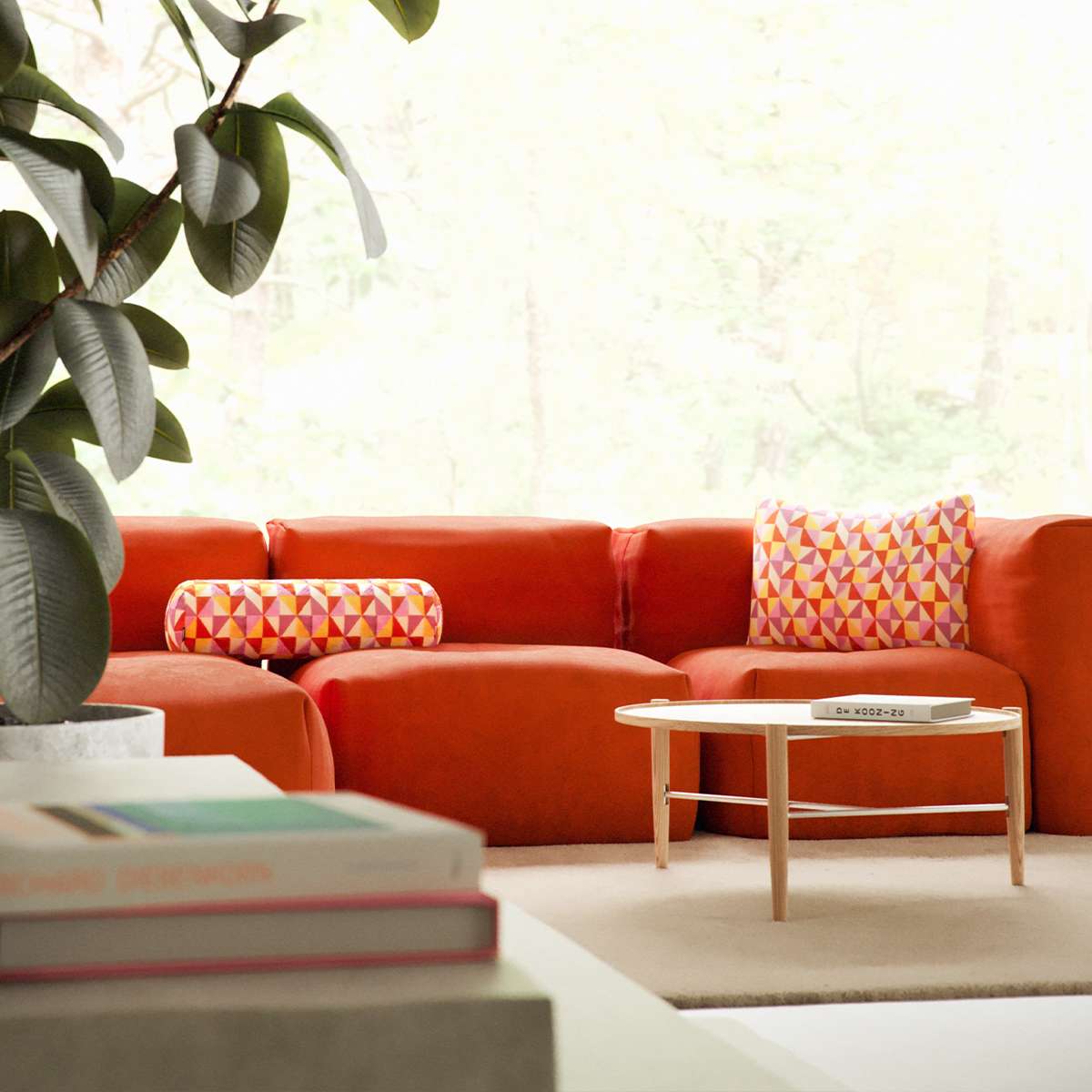 Soft Sofa Indoor 5-personers hjørnesofa i orange jacquard tekstil uden stel i moderne design