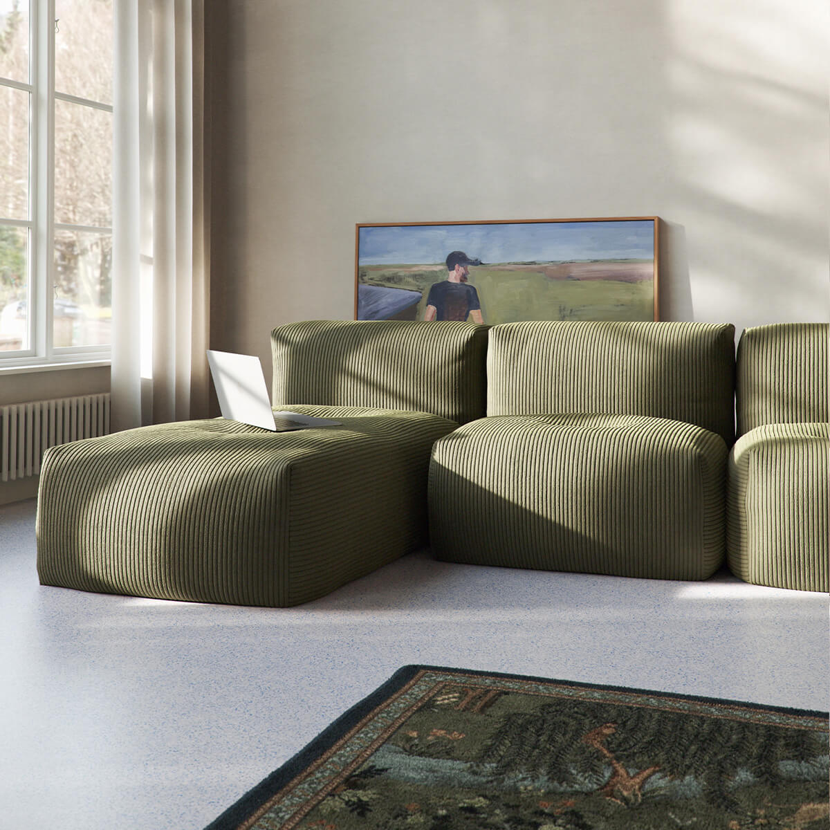  | Soft Sofa Indoor - 3 Seater w/ Lounger - Corduroy Olive | SACKit | Soft Sofa Indoor - 3 Seater w/ Lounger - Corduroy Olive | SACKit