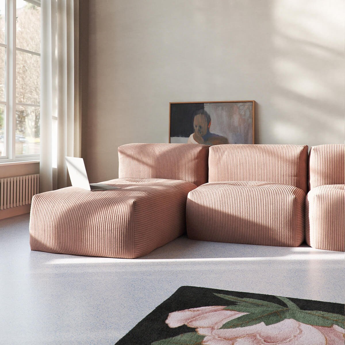  | Soft Sofa Indoor - 3 Seater w/ Lounger - Corduroy Rose | SACKit | Soft Sofa Indoor - 3 Seater w/ Lounger - Corduroy Rose | SACKit