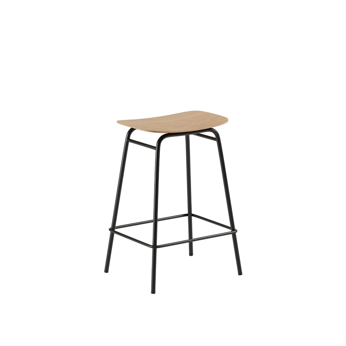Frame Bar Stool barstol med sæde i egefinér og stel i sort pulverlakeret stål, uden ryglæn.