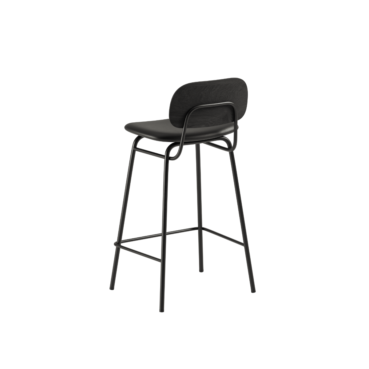 Frame Bar Stool barstol med ryglæn i læder og pulverlakeret stålstel i industrielt design.