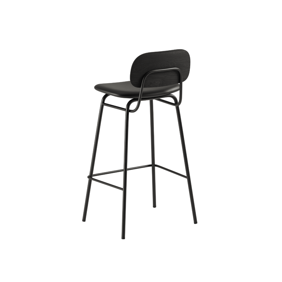 Frame Bar Stool barstol med ryglæn i læder og pulverlakeret stålstel i industrielt design.