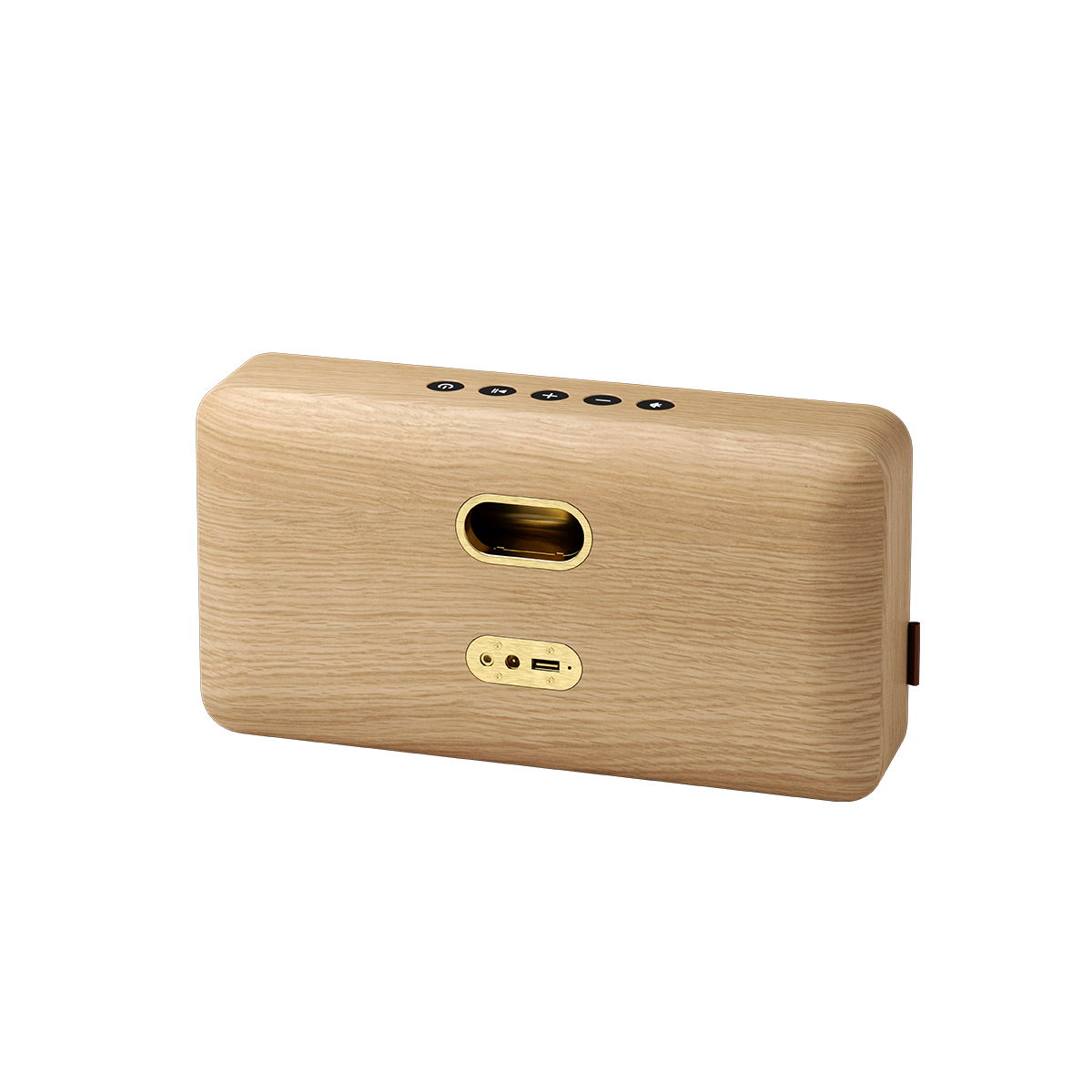 Move Wood Bluetooth højtaler i naturlig egetræ med Fiord tekstil fra Kvadrat og messingdetaljer