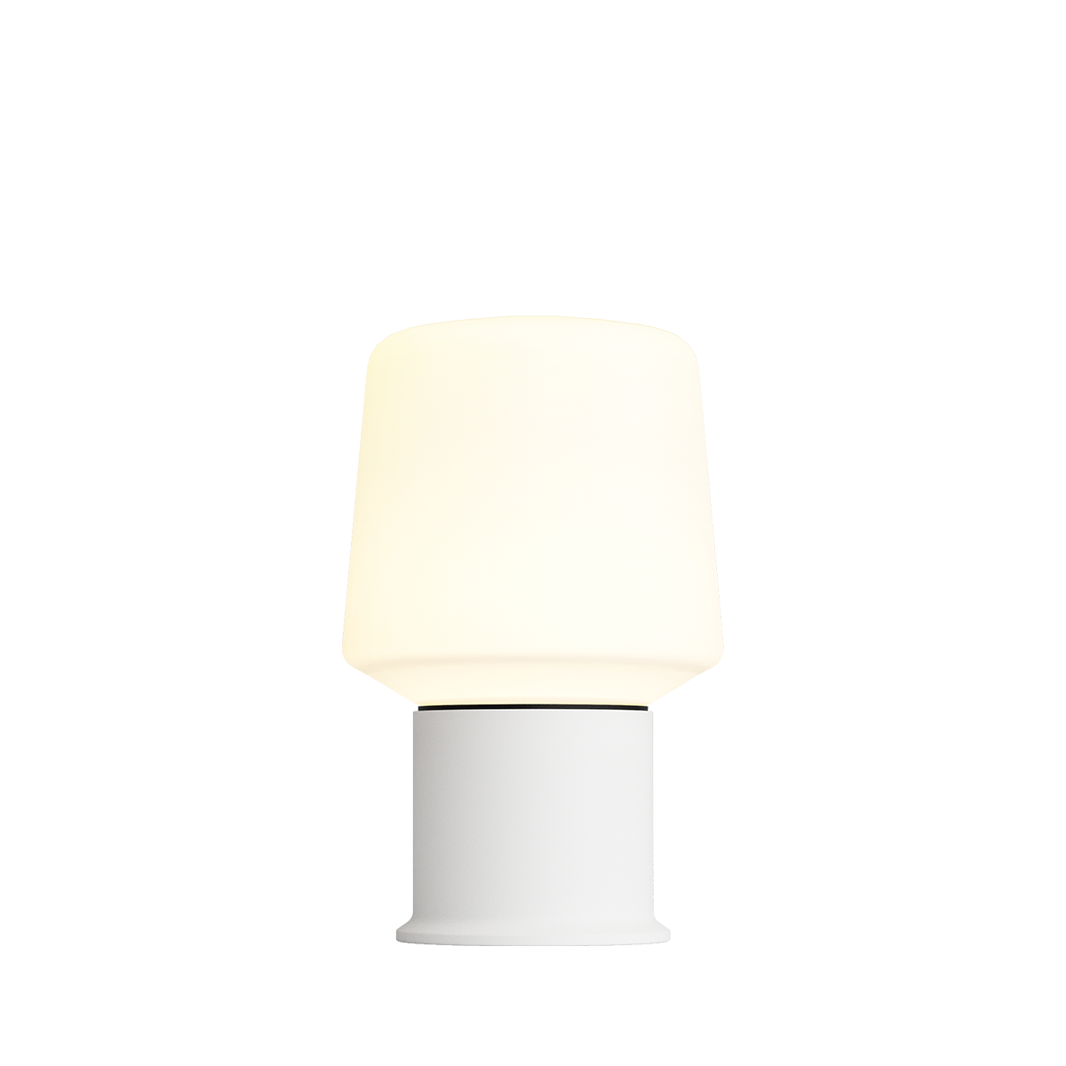 Hvid Lamp Intelligent+ med London base i rustfrit stål, kompakt udendørs lampe med rund kuppel.
