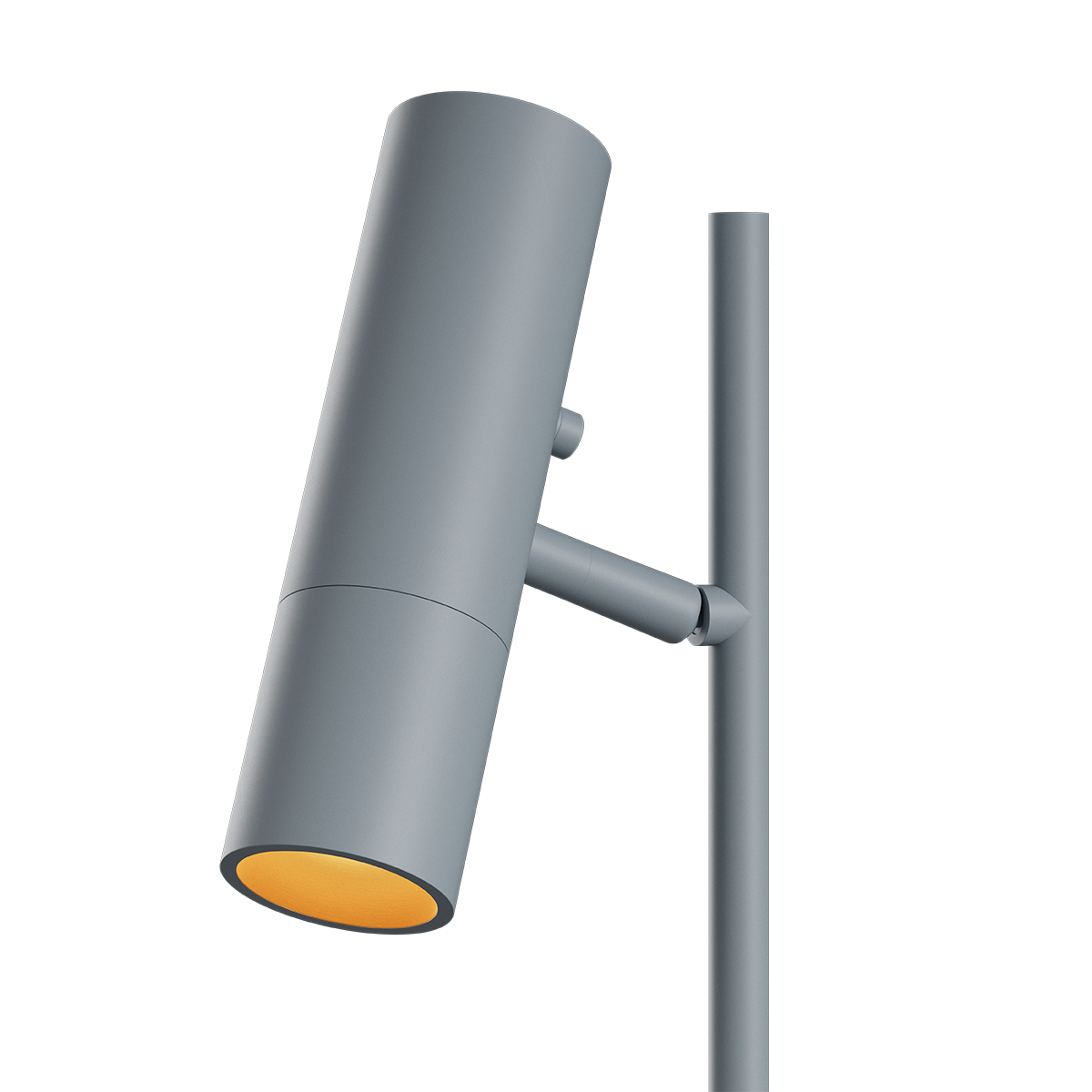 Grå Expo Floor gulvlampe i aluminium med marmorfod og mat finish, indendørs belysning.