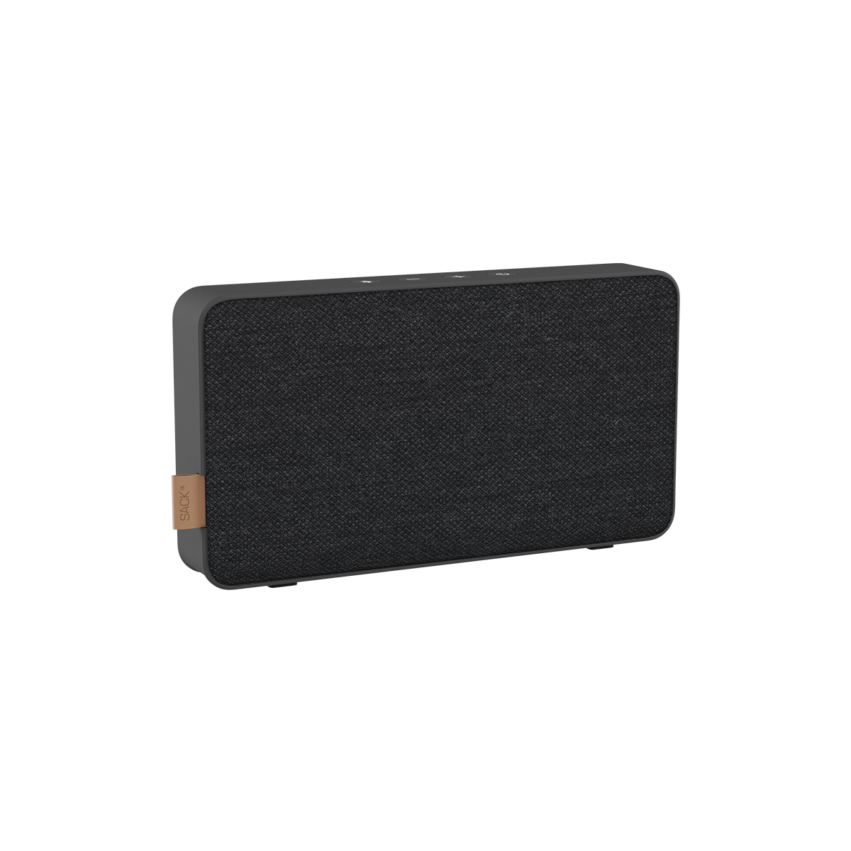 Grå Move 50 Care højttaler med bionedbrydelig ramme og silikoneknapper set forfra på hvid baggrund.