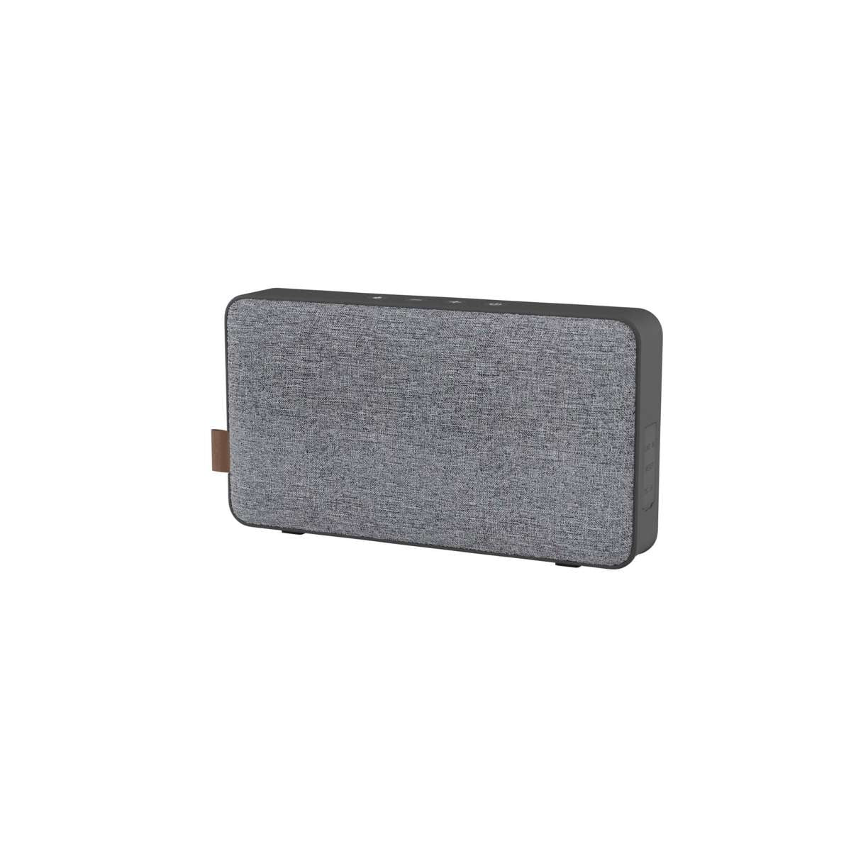 Move 50 Care grå Bluetooth-højtaler med bionedbrydelig ramme og silikoneknapper på hvid baggrund.