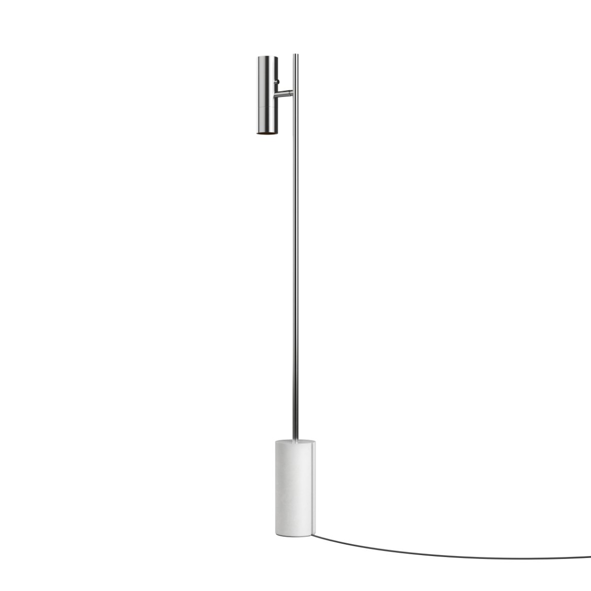 Expo Floor gulvlampe i poleret marmor med aluminiumslampe og mat overflade.